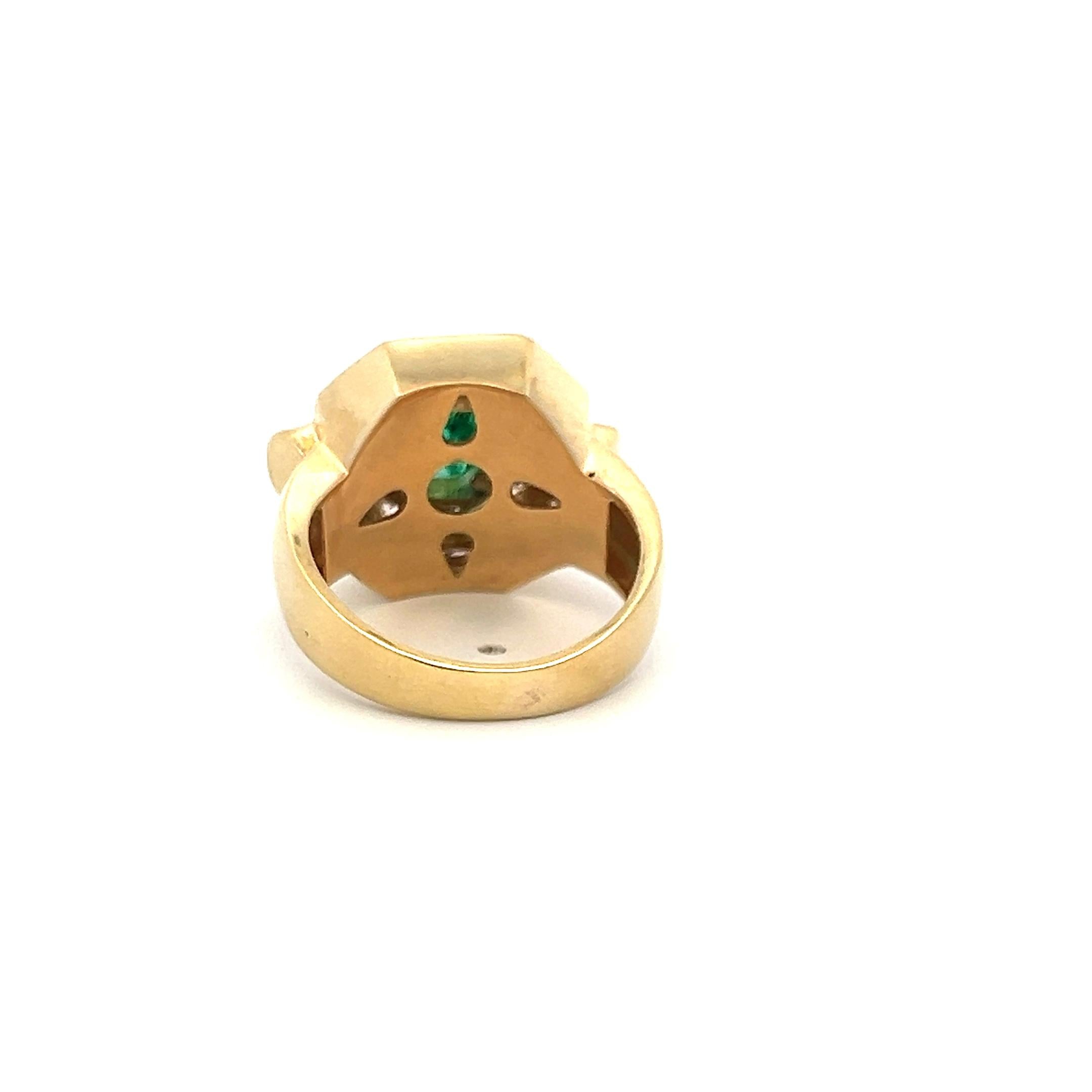 2.30ct Emerald & 1.40ct Diamond Art Deco 18K Yellow Gold Cocktail Ring