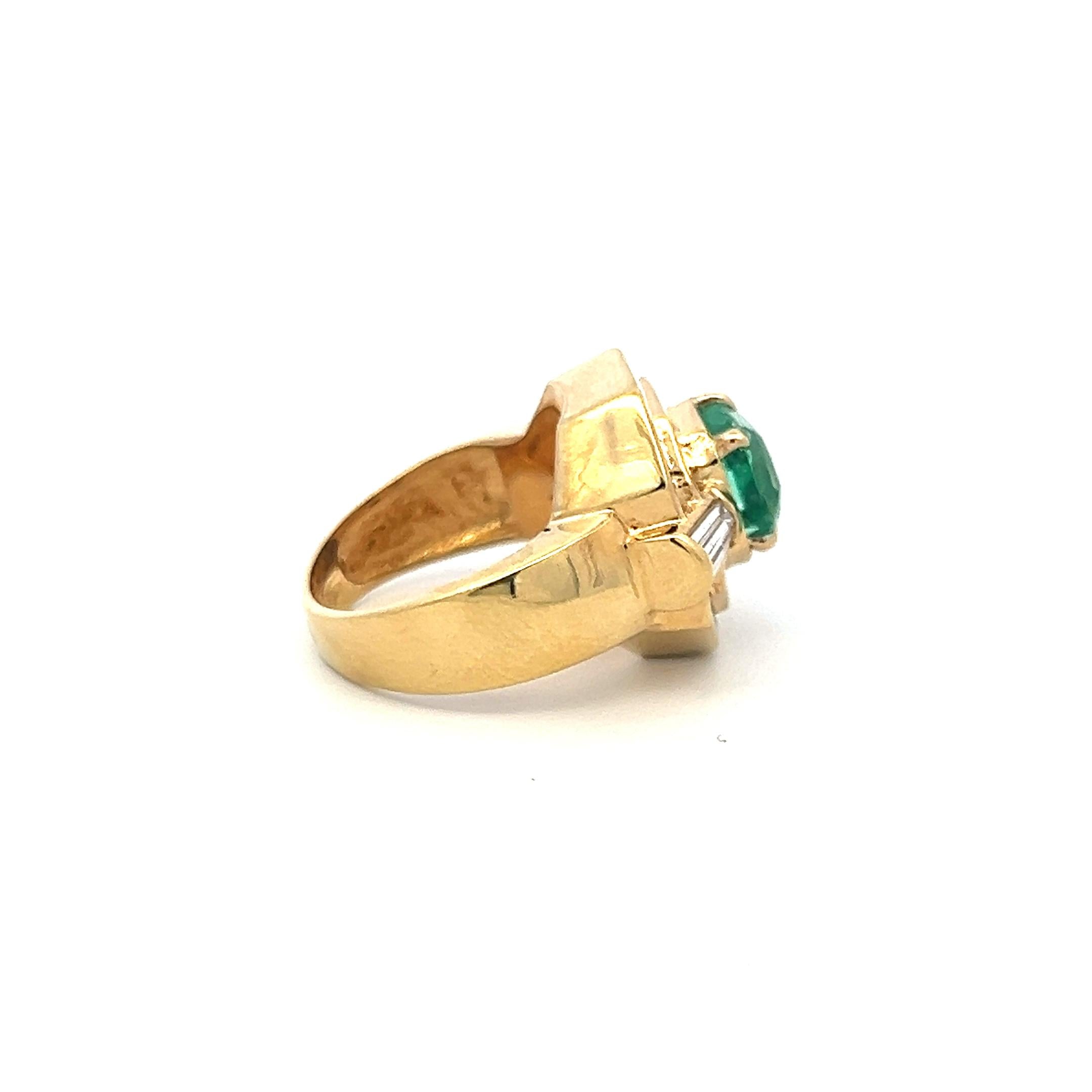 2.30ct Emerald & 1.40ct Diamond Art Deco 18K Yellow Gold Cocktail Ring