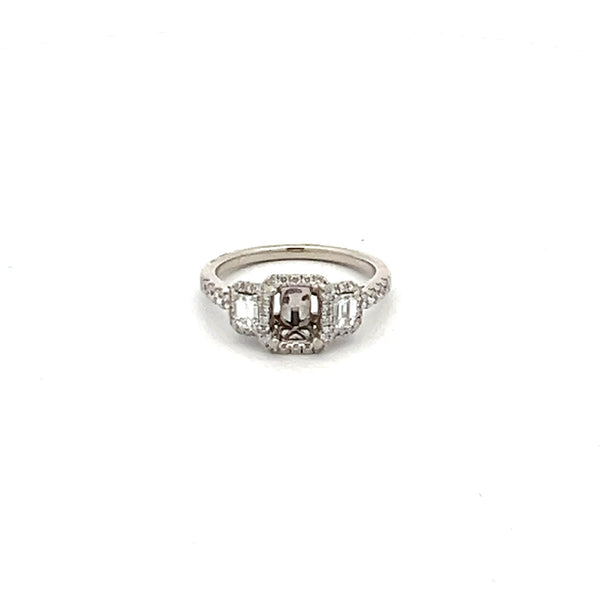 0.62 Carat Round and Emerald Cut Diamond 14K White Gold Semi Mount Ring