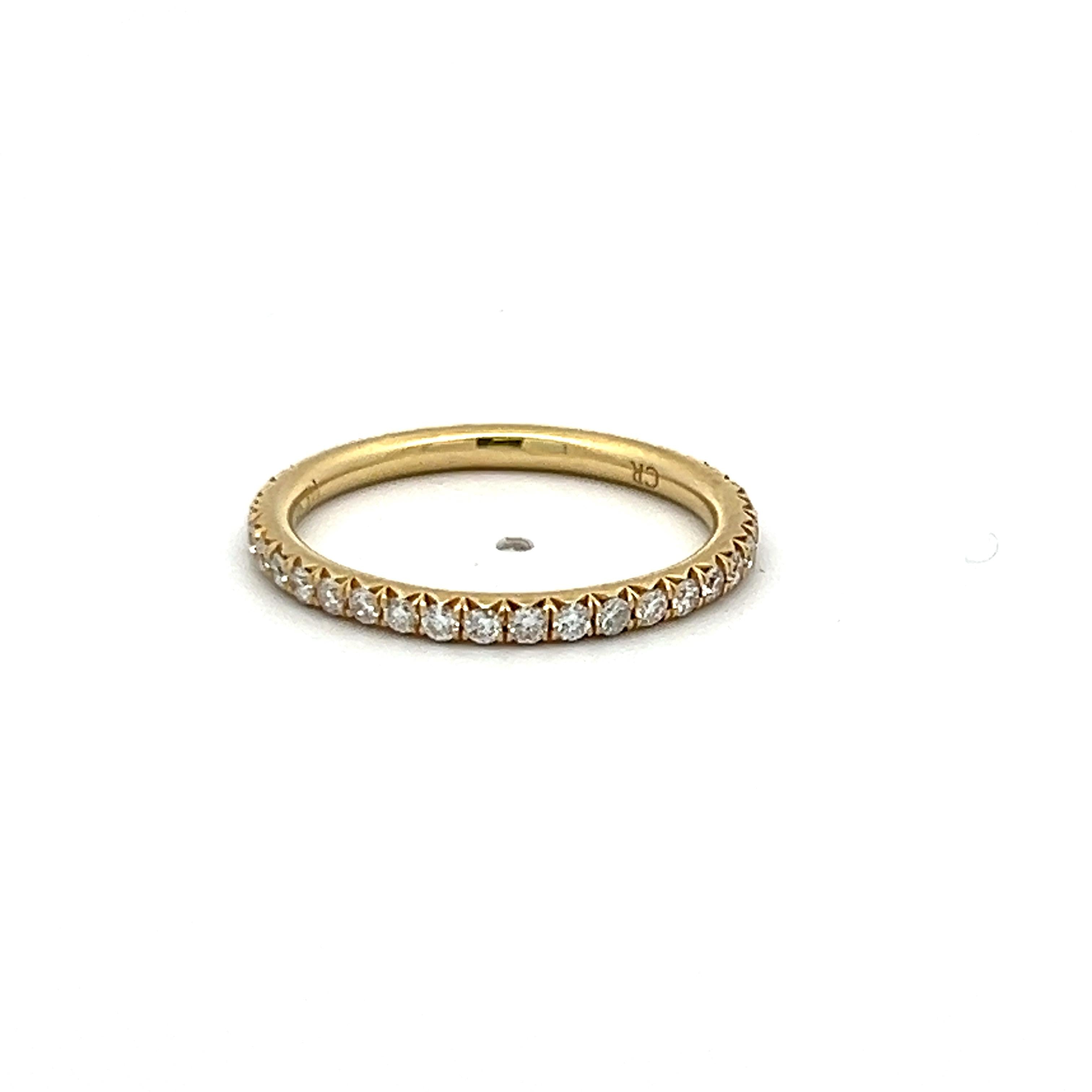 18K Yellow Gold Eternity Band Ring with 0.38 Carat Round H-VS1 Diamond Size 5.75