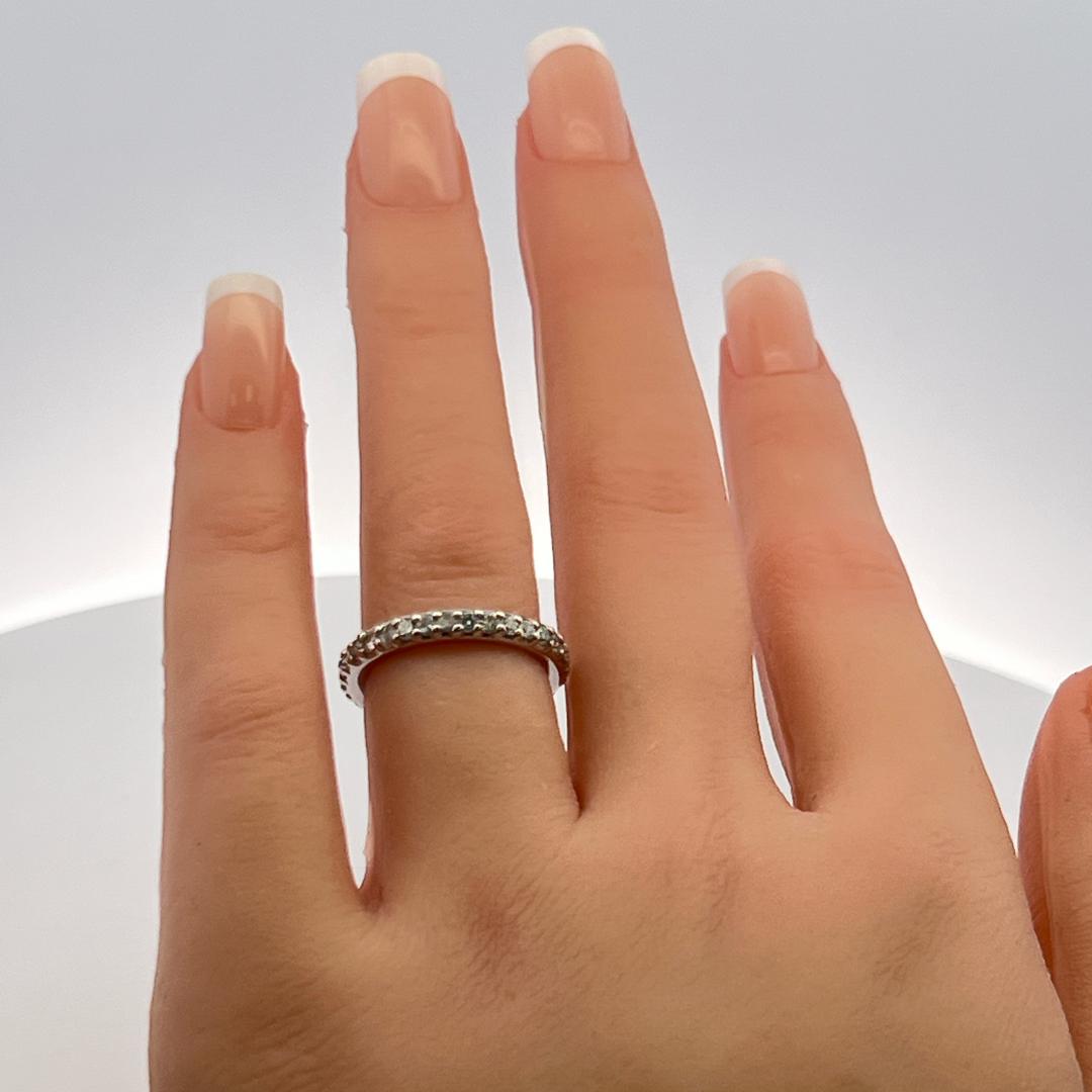 0.85 Carat Old European Cut I I2 Diamond 14 Karat White Gold Eternity Band Ring