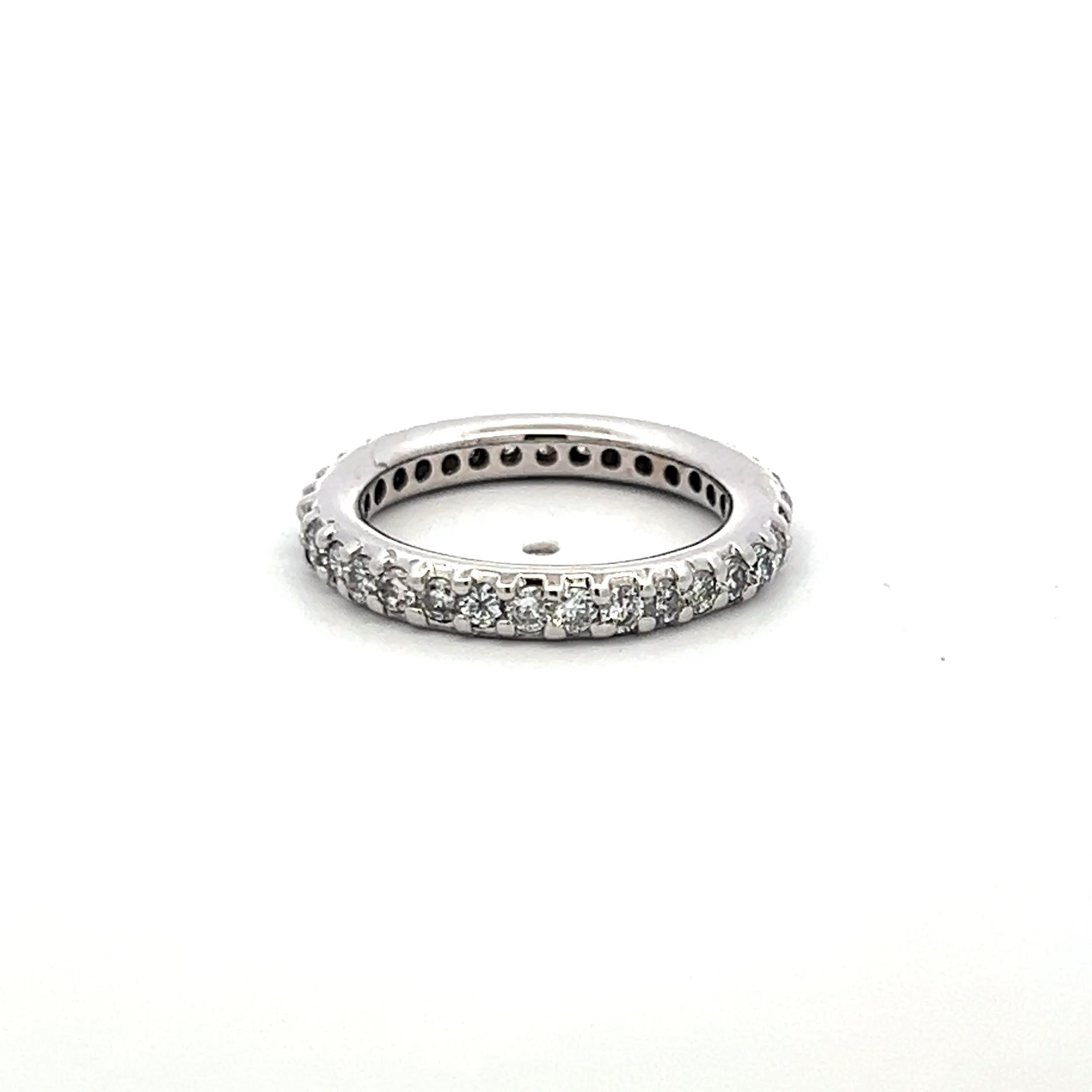 0.85 Carat Old European Cut I I2 Diamond 14 Karat White Gold Eternity Band Ring