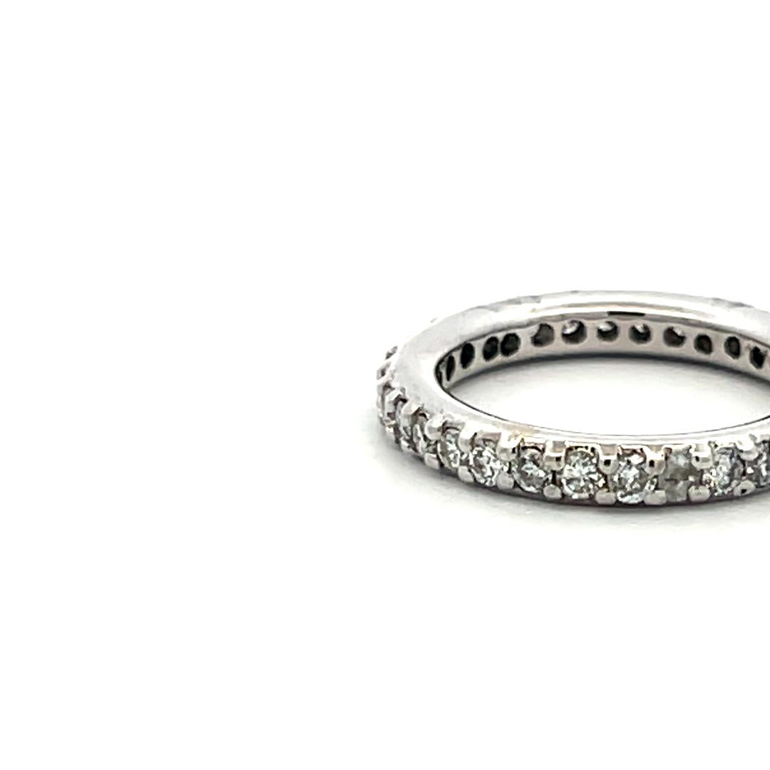 0.85 Carat Old European Cut I I2 Diamond 14 Karat White Gold Eternity Band Ring