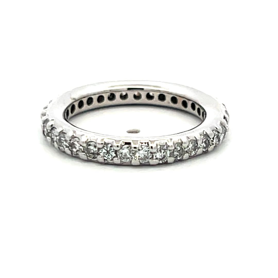 0.85 Carat Old European Cut I I2 Diamond 14 Karat White Gold Eternity Band Ring