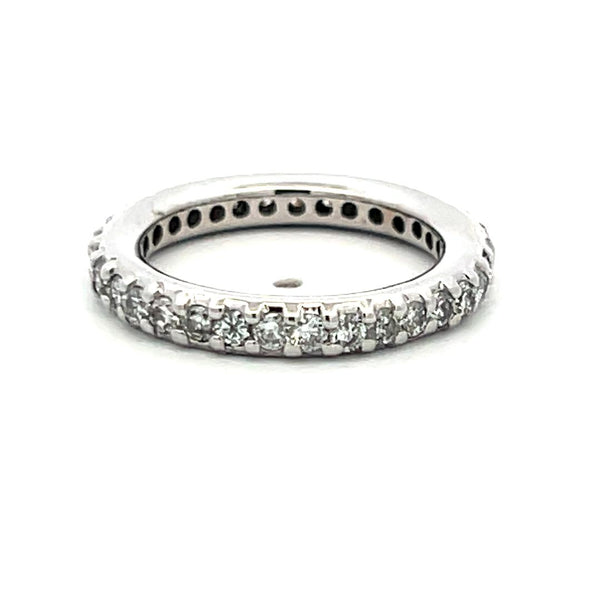 0.85 Carat Old European Cut I I2 Diamond 14 Karat White Gold Eternity Band Ring