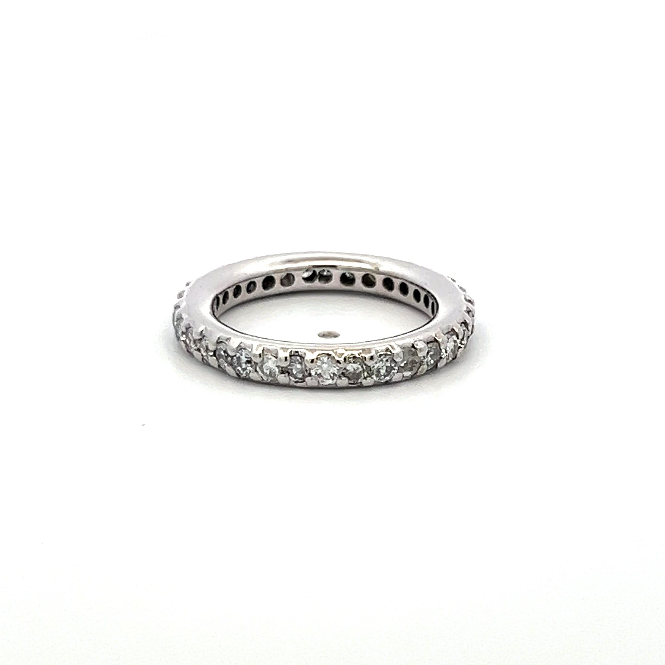 0.85 Carat Old European Cut I I2 Diamond 14 Karat White Gold Eternity Band Ring