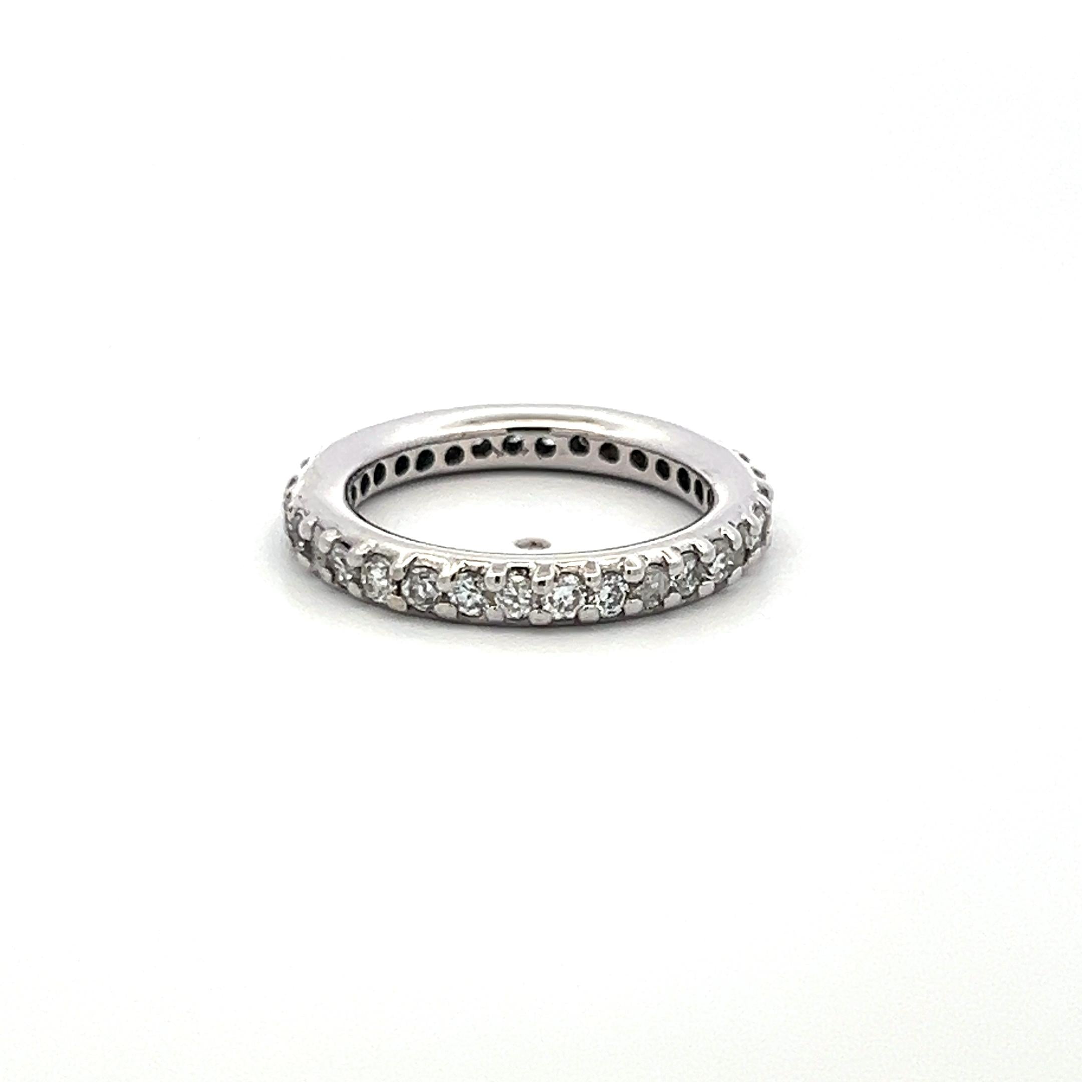 0.85 Carat Old European Cut I I2 Diamond 14 Karat White Gold Eternity Band Ring