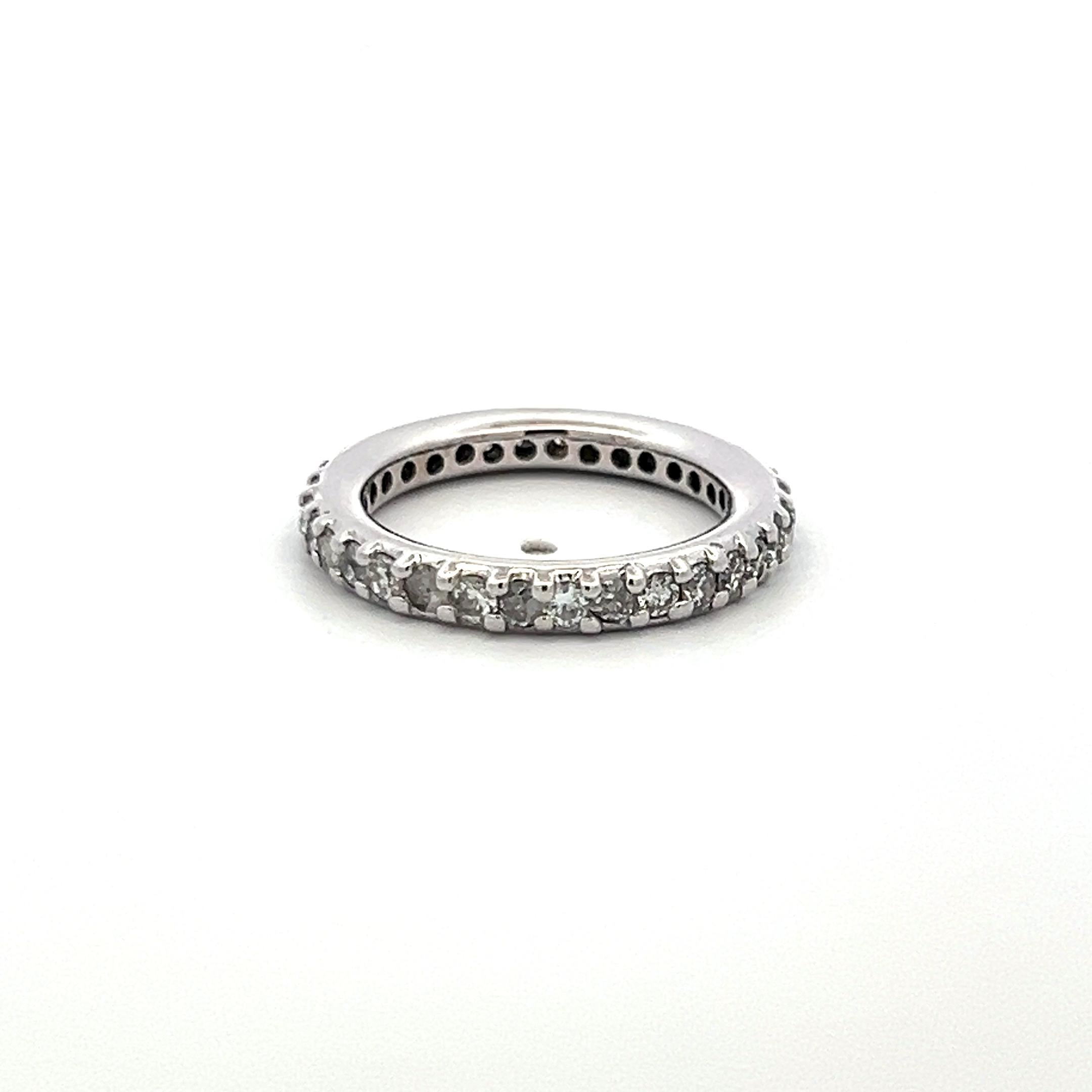 0.85 Carat Old European Cut I I2 Diamond 14 Karat White Gold Eternity Band Ring