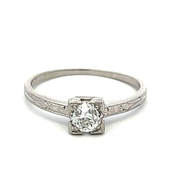 0.52 Carat Old European Cut F SI1 Diamond Platinum Engagement Ring