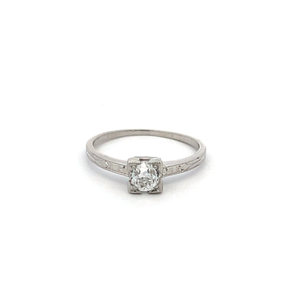 0.52 Carat Old European Cut F SI1 Diamond Platinum Engagement Ring