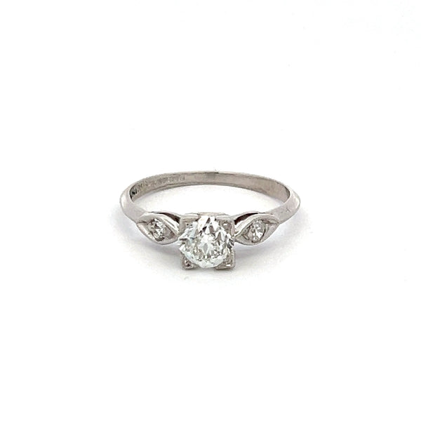 0.74 Carat Old European Cut and Round Diamond Platinum Engagement Ring