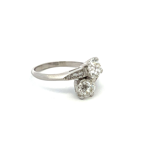 1.98 Carat Old European Cut And Round Diamond Platinum Two-Stone Ring