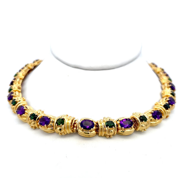 18.00 Carat Amethysts 9.00 Carat Tourmaline 18K YG Gems Stone Necklace