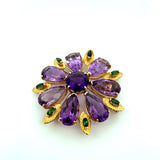 50.00 Carat Amethysts 1.40 Carat Tourmaline 18 Karat Yellow Gold Brooch