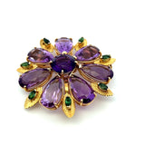 50.00 Carat Amethysts 1.40 Carat Tourmaline 18 Karat Yellow Gold Brooch