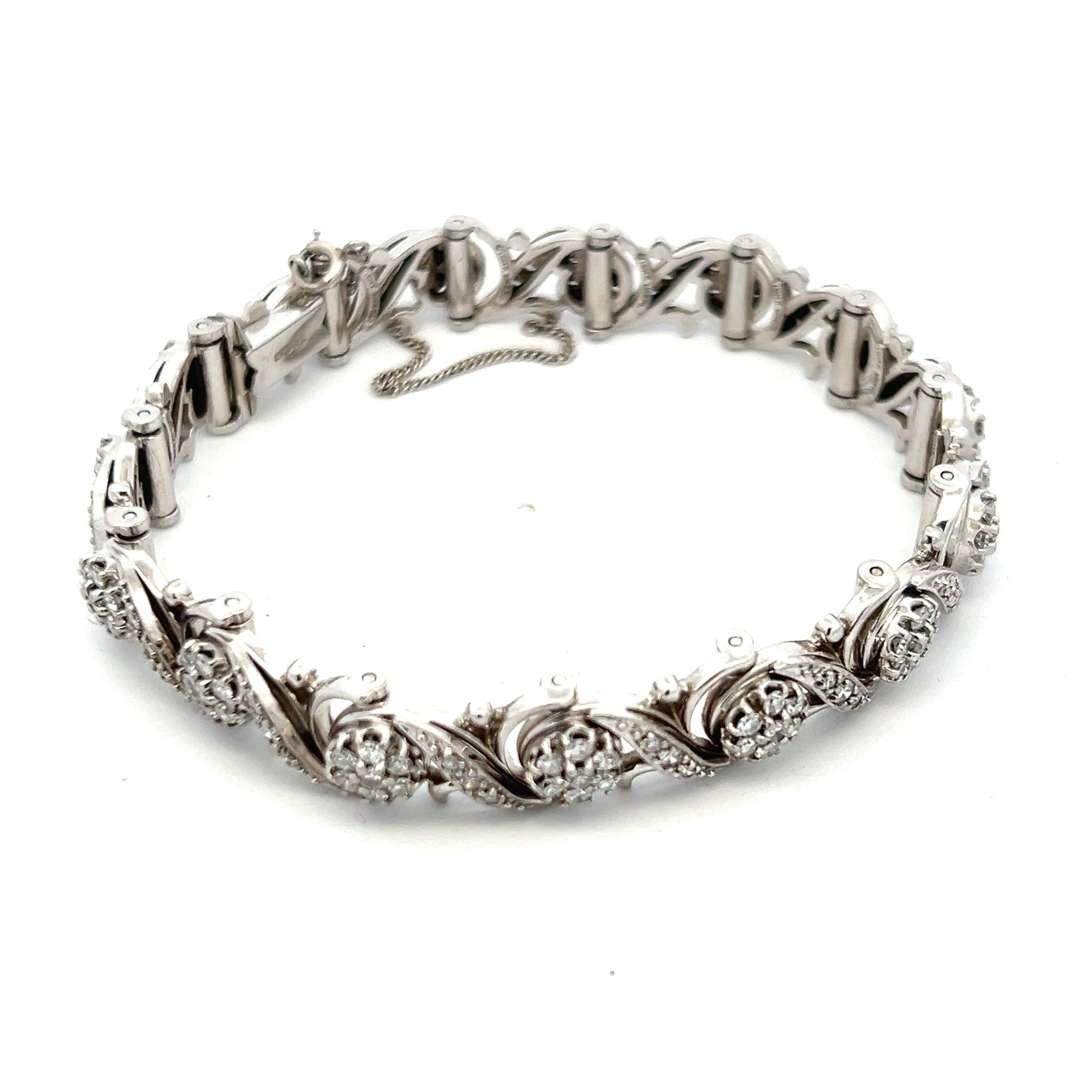 Vintage 14K White Gold Link Bracelet with 3.31 Carat Round I-VS1 Diamonds 7inch