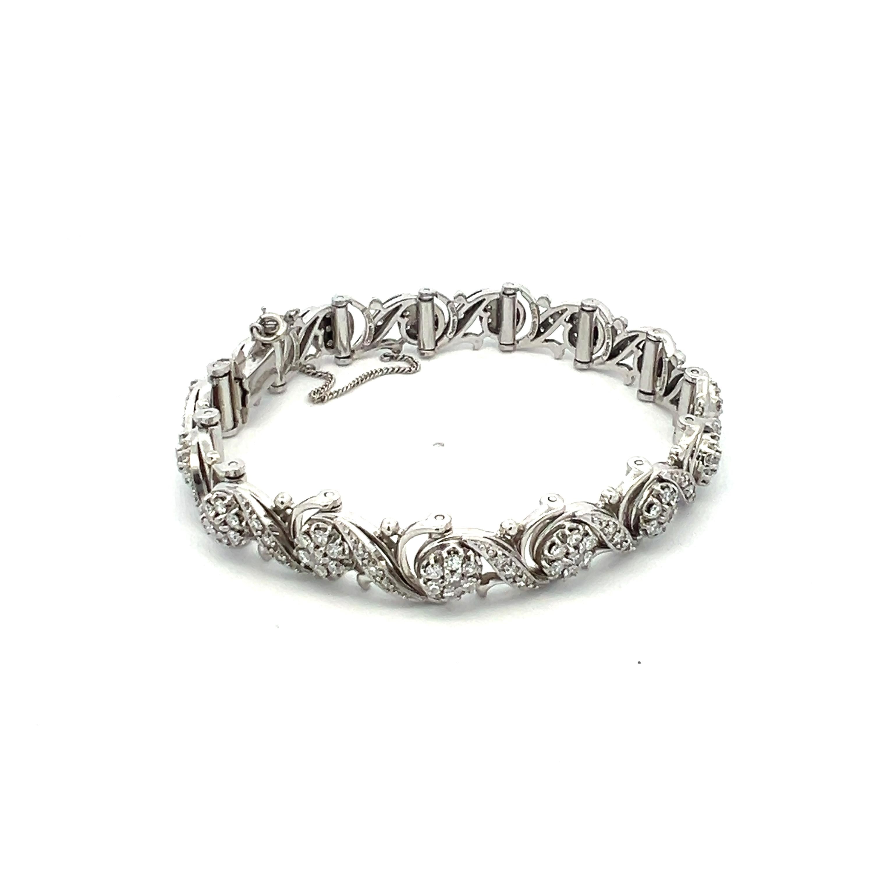 Vintage 14K White Gold Link Bracelet with 3.31 Carat Round I-VS1 Diamonds 7inch