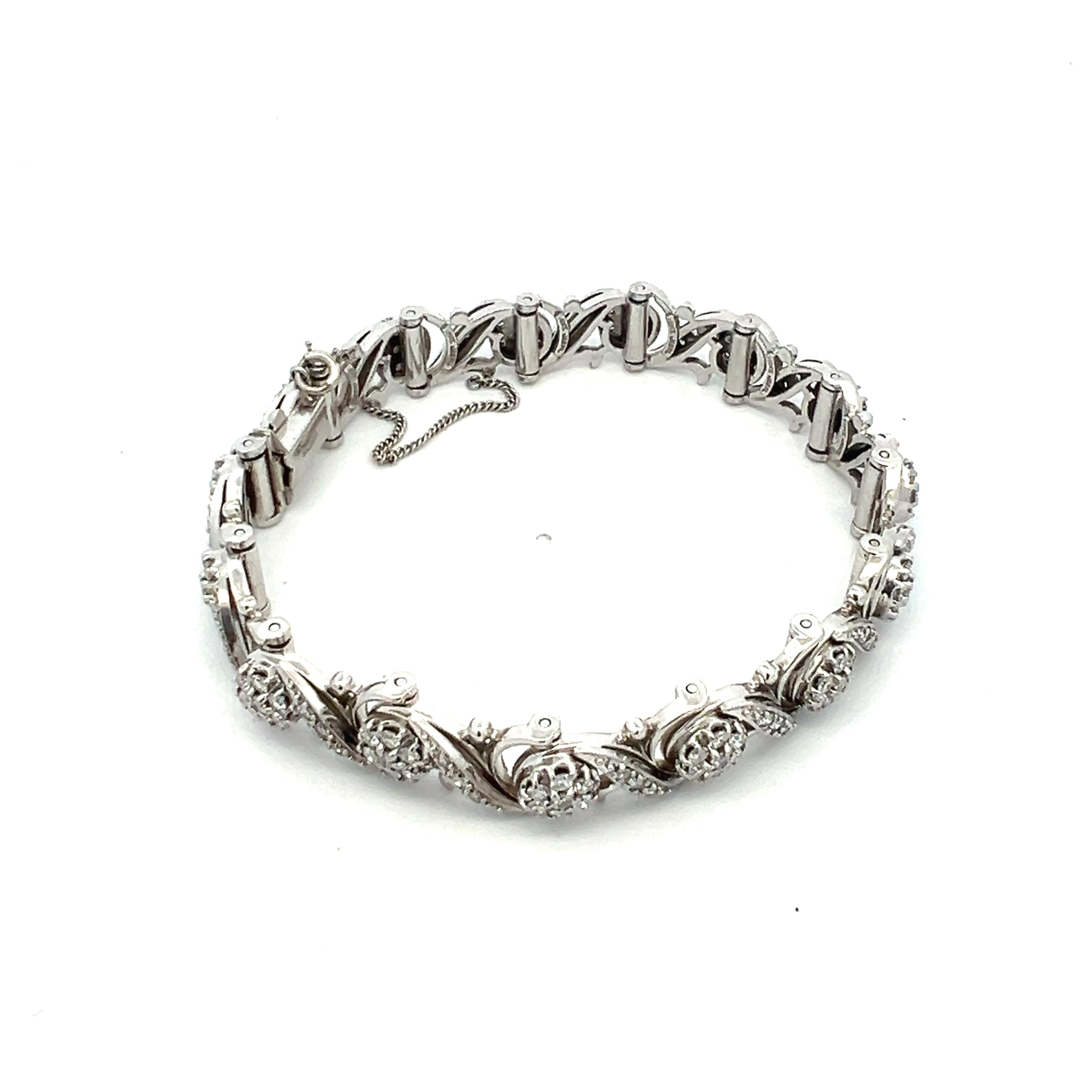 Vintage 14K White Gold Link Bracelet with 3.31 Carat Round I-VS1 Diamonds 7inch