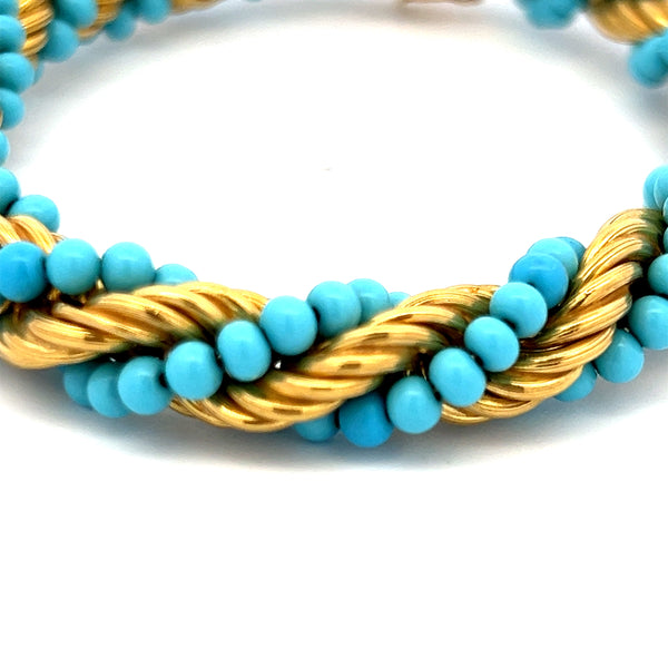 Vintage 25.50 Grams Turquoise 18 Karat Yellow Gold Bead Bracelet