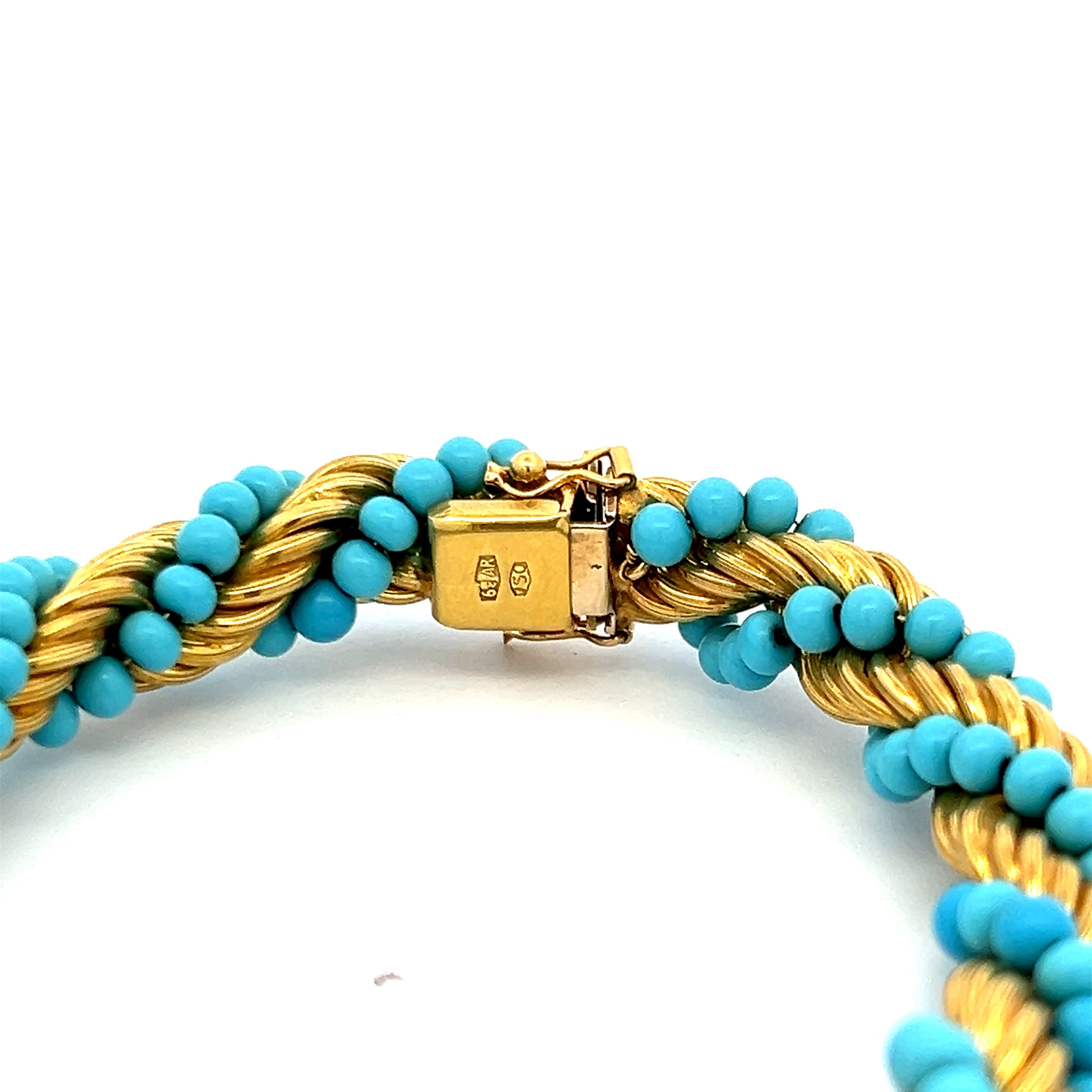 Vintage 25.50 Grams Turquoise 18 Karat Yellow Gold Bead Bracelet