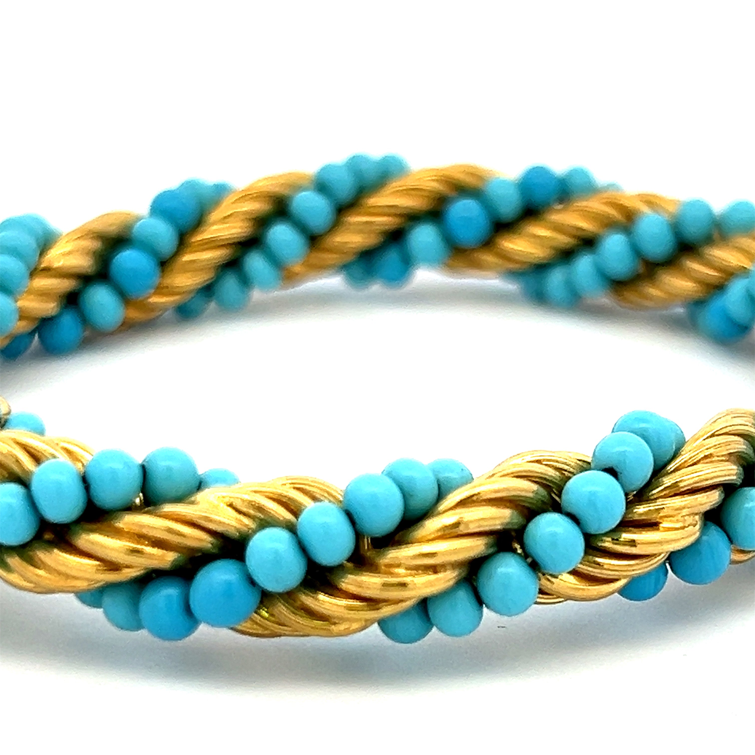 Vintage 25.50 Grams Turquoise 18 Karat Yellow Gold Bead Bracelet