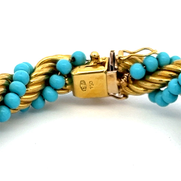 Vintage 24.50 grams Turquoise 18 Karat Yellow Gold Bead Bracelet