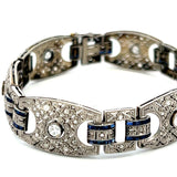 1.20 Carat Round Diamond 0.80 Carat Sapphire 18K WG-Plat Art-Deco Bracelet