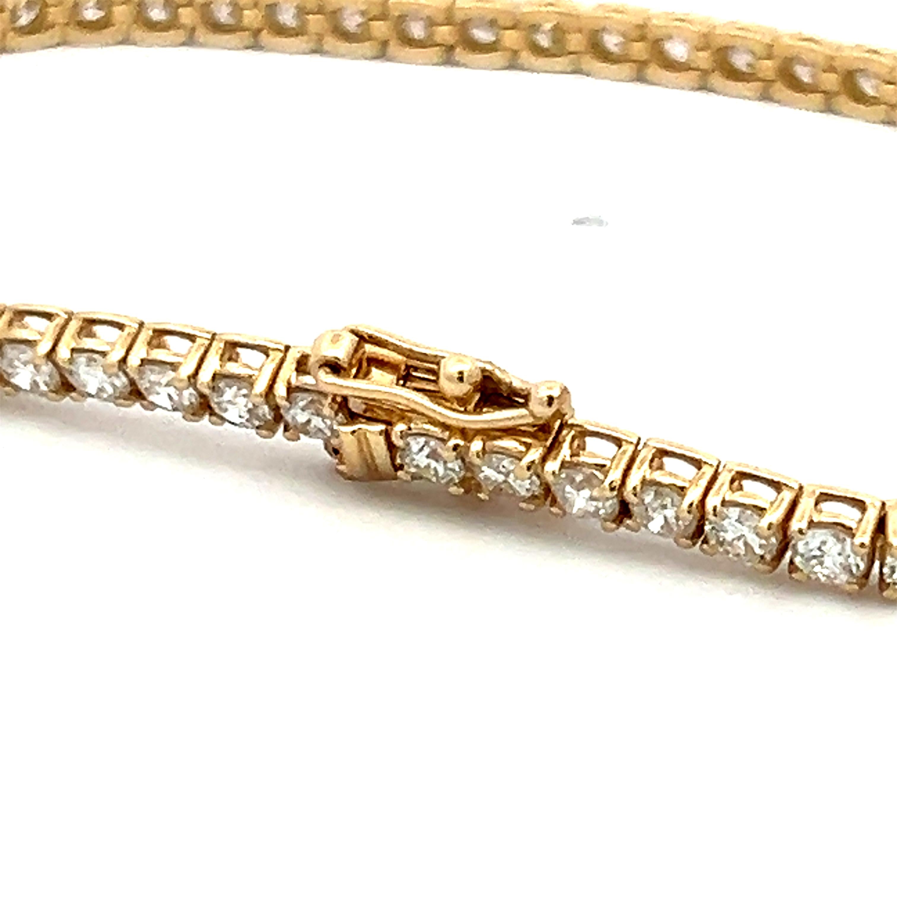 5.58ct Round Diamond 14K Yellow Gold Classic Tennis Bracelet
