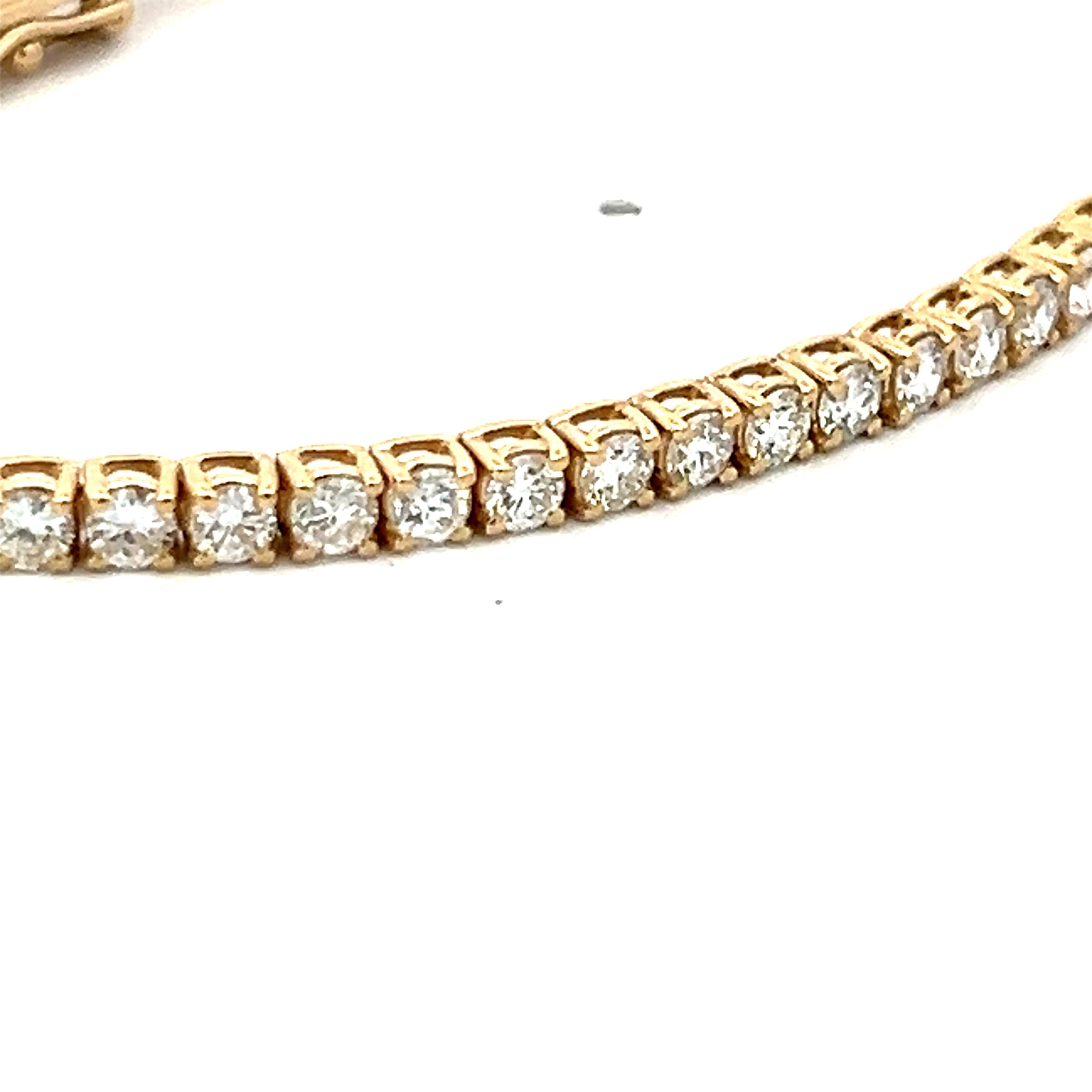 5.58ct Round Diamond 14K Yellow Gold Classic Tennis Bracelet