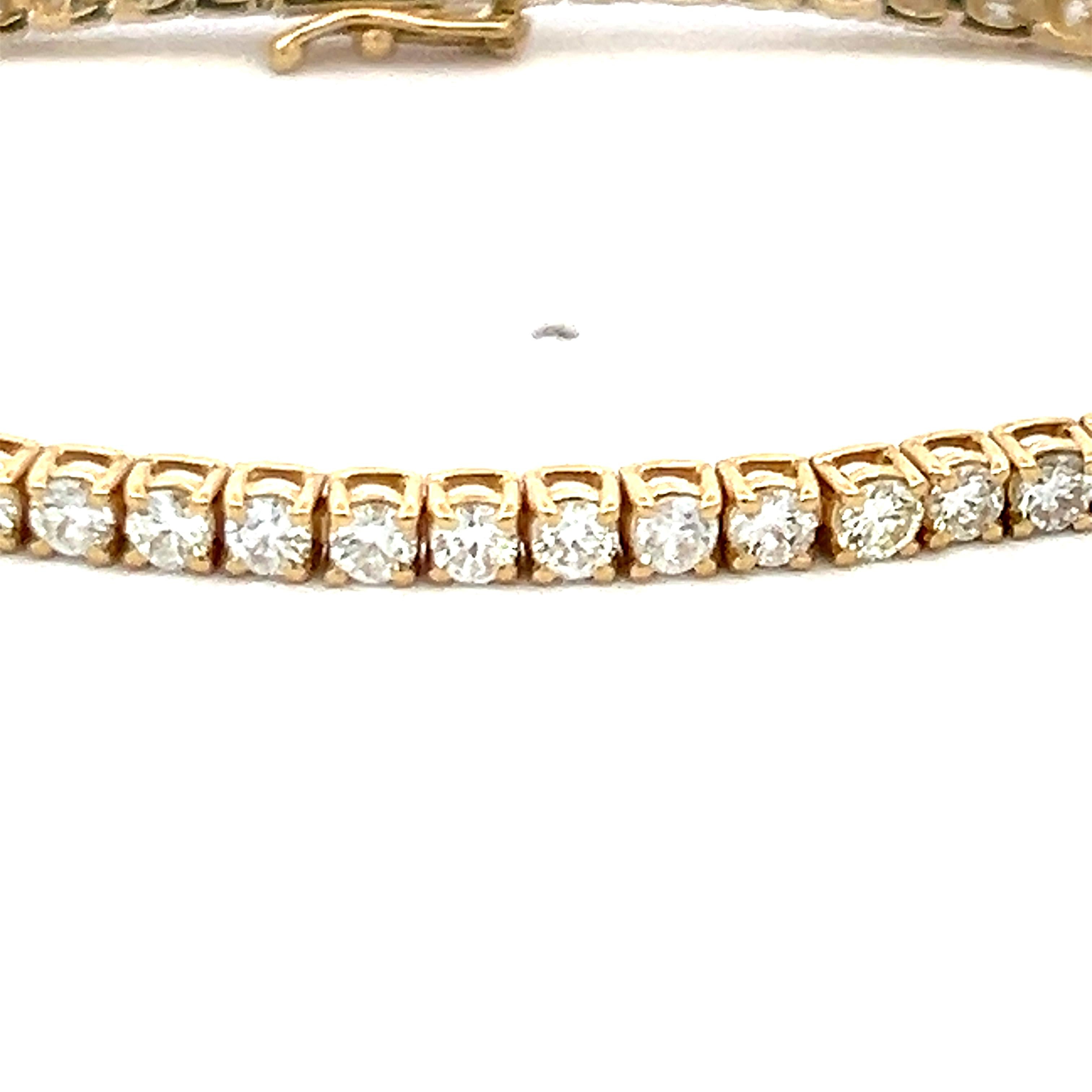 5.58ct Round Diamond 14K Yellow Gold Classic Tennis Bracelet