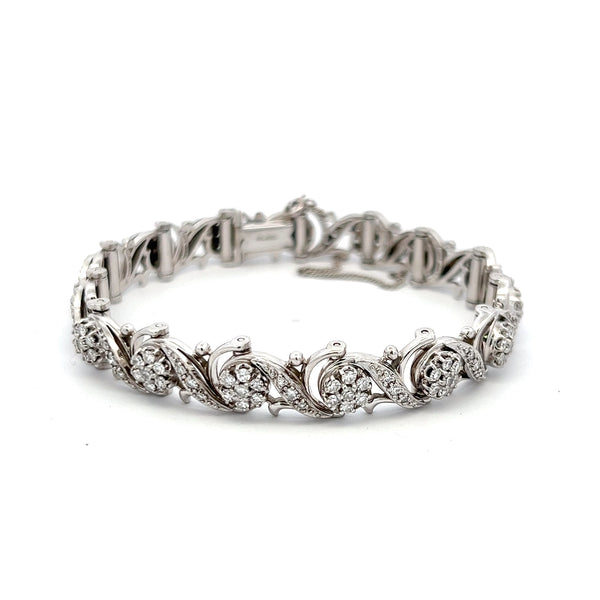 3.31 Carat Round Brilliant I VS1 Diamond 14 Karat White Gold Link Bracelet