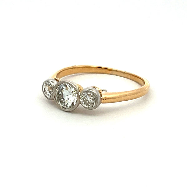 1.06 Carat Circular Brilliant and Round Diamond 18K YG Three-Stone Ring