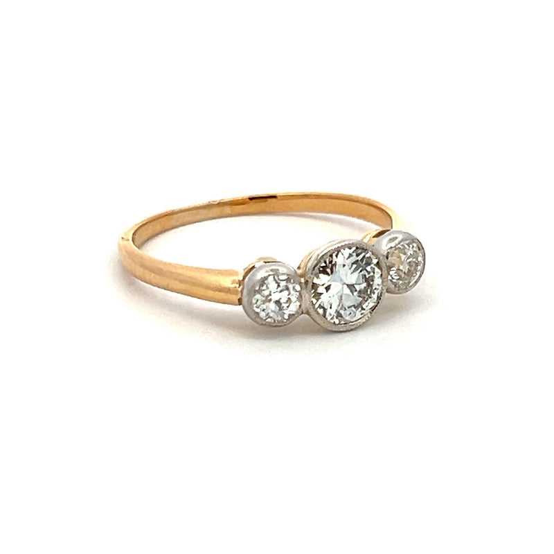 1.06 Carat Circular Brilliant and Round Diamond 18K YG Three-Stone Ring