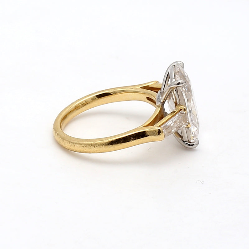 5.40 Carat Cushion Brilliant  and Baguette Diamond 18K Yellow Gold Engagement Ring
