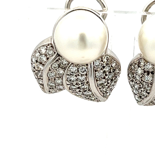 0.80 Carat Round Brilliant Diamond and Pearl 18K White Gold Clip On Earrings