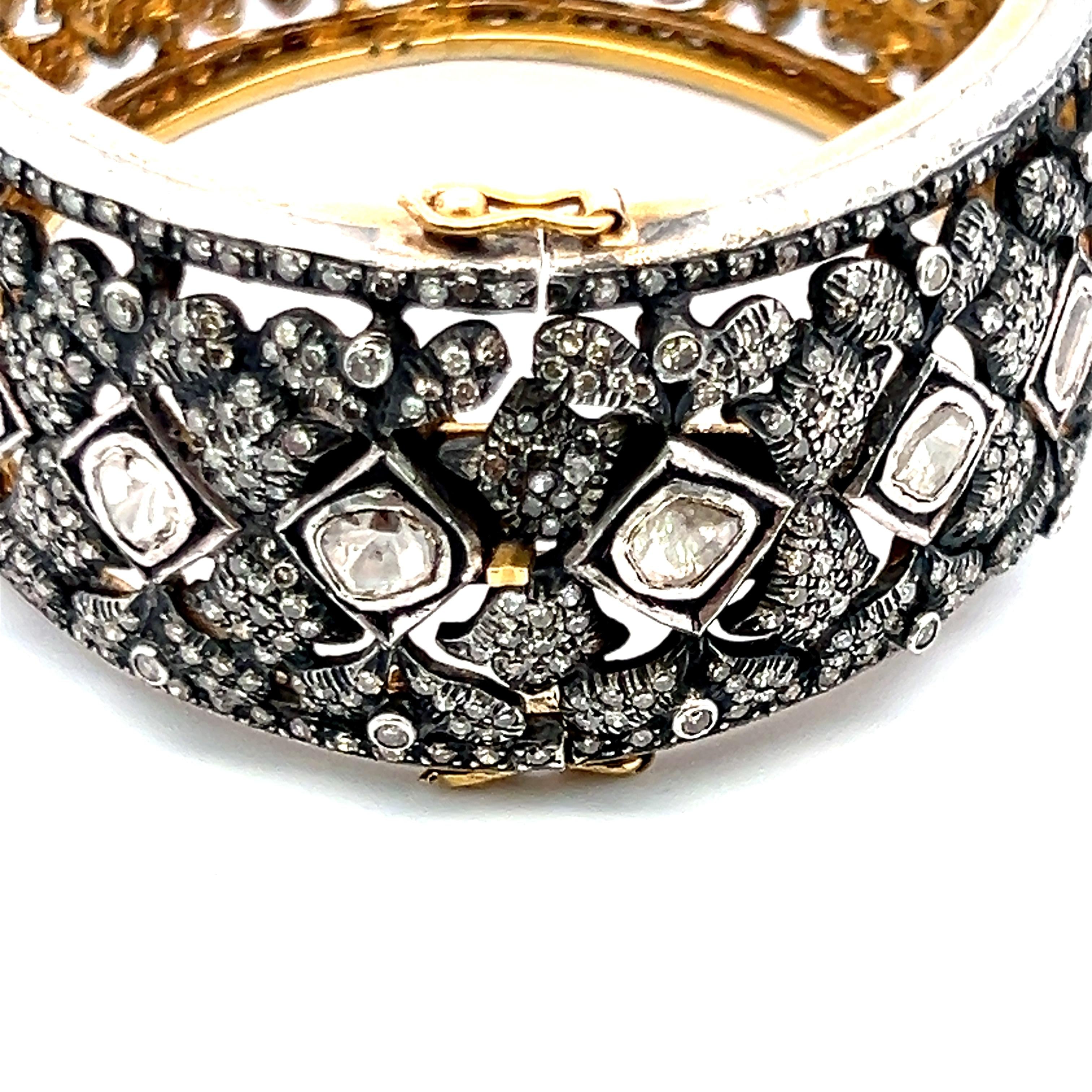Antique Two Tone Gold/Slv Bangle Bracelet with 12.6ct Round & Rose Cut Diamonds