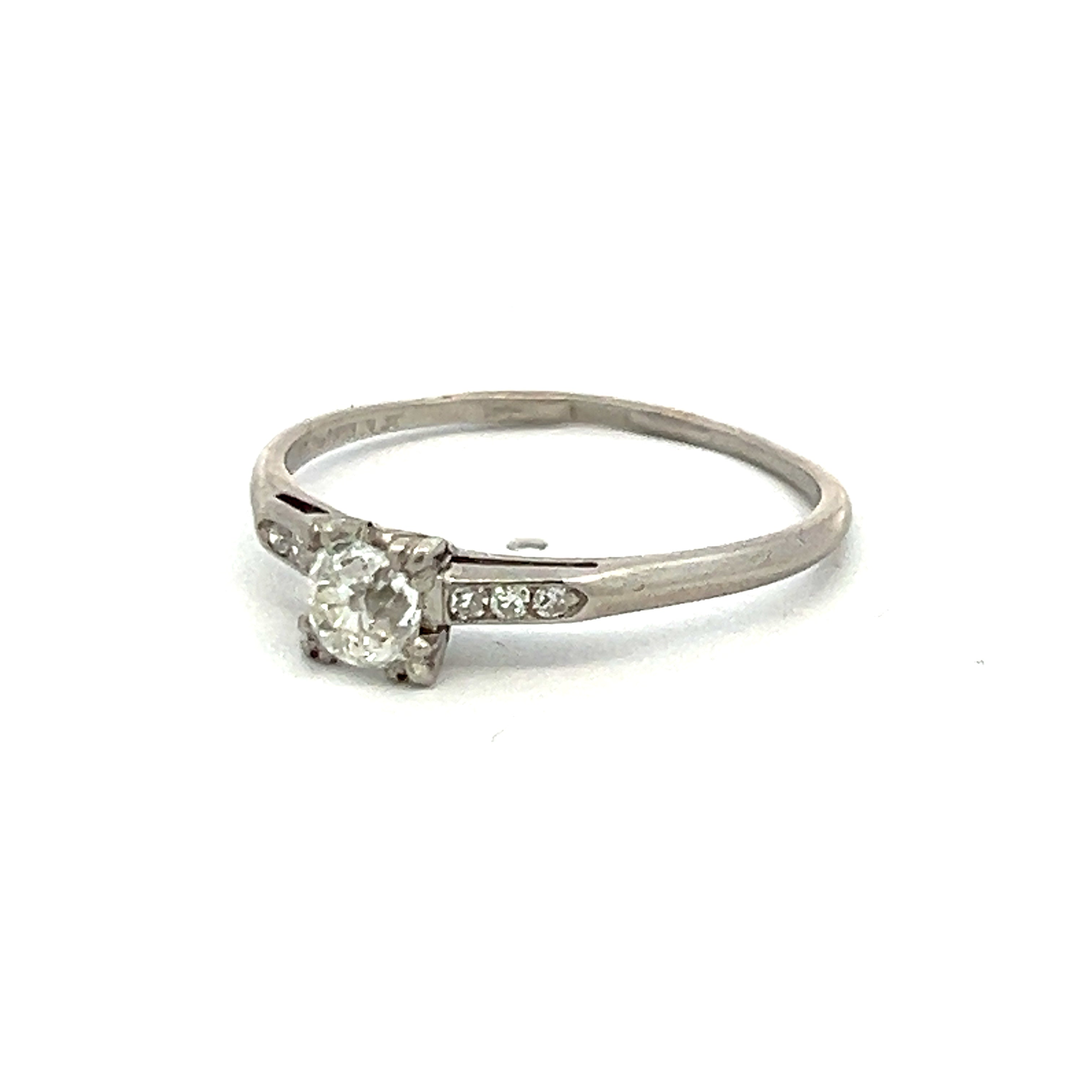 0.41 Carat Old European Cut H VS1 Diamond Platinum Art Deco Ring