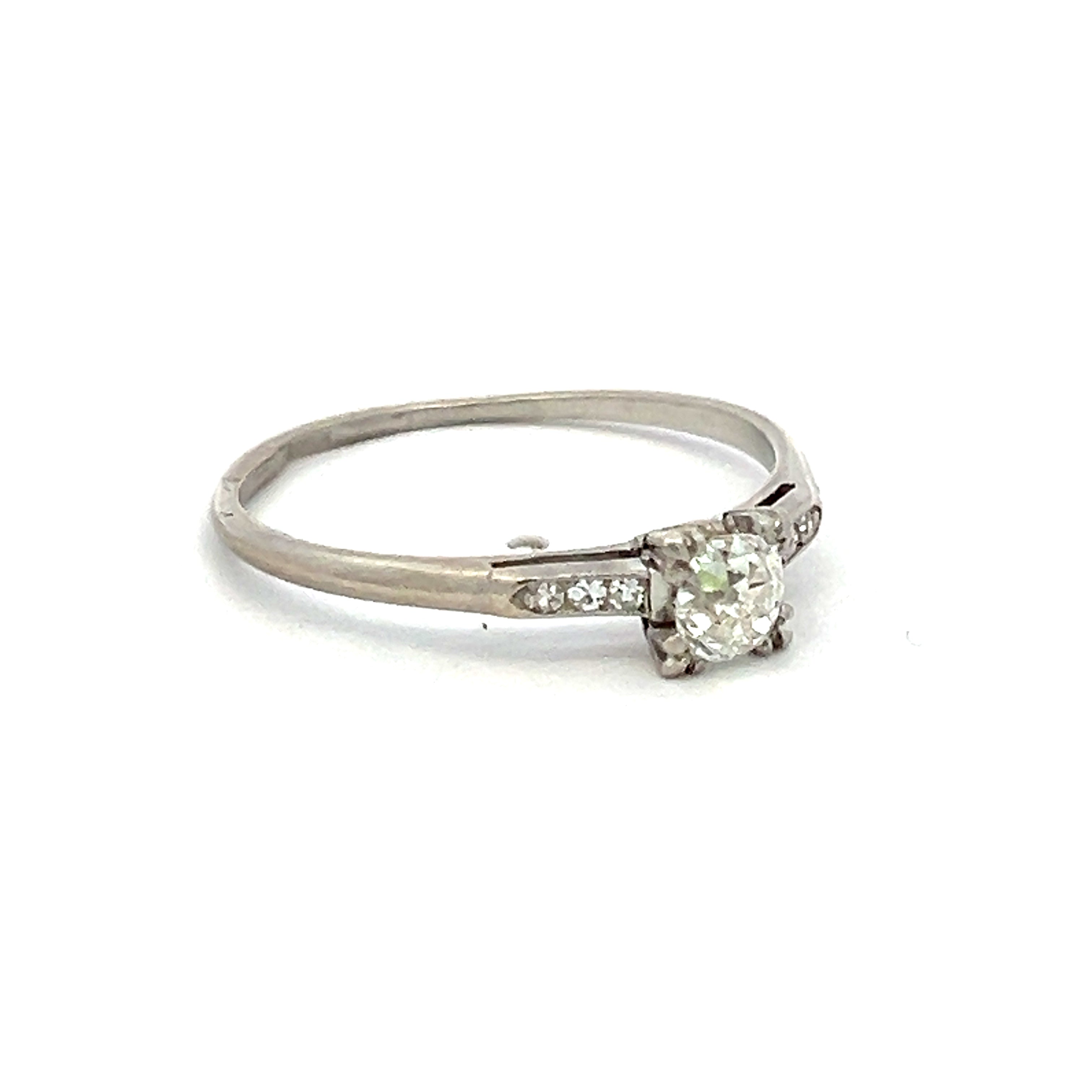 0.41 Carat Old European Cut H VS1 Diamond Platinum Art Deco Ring