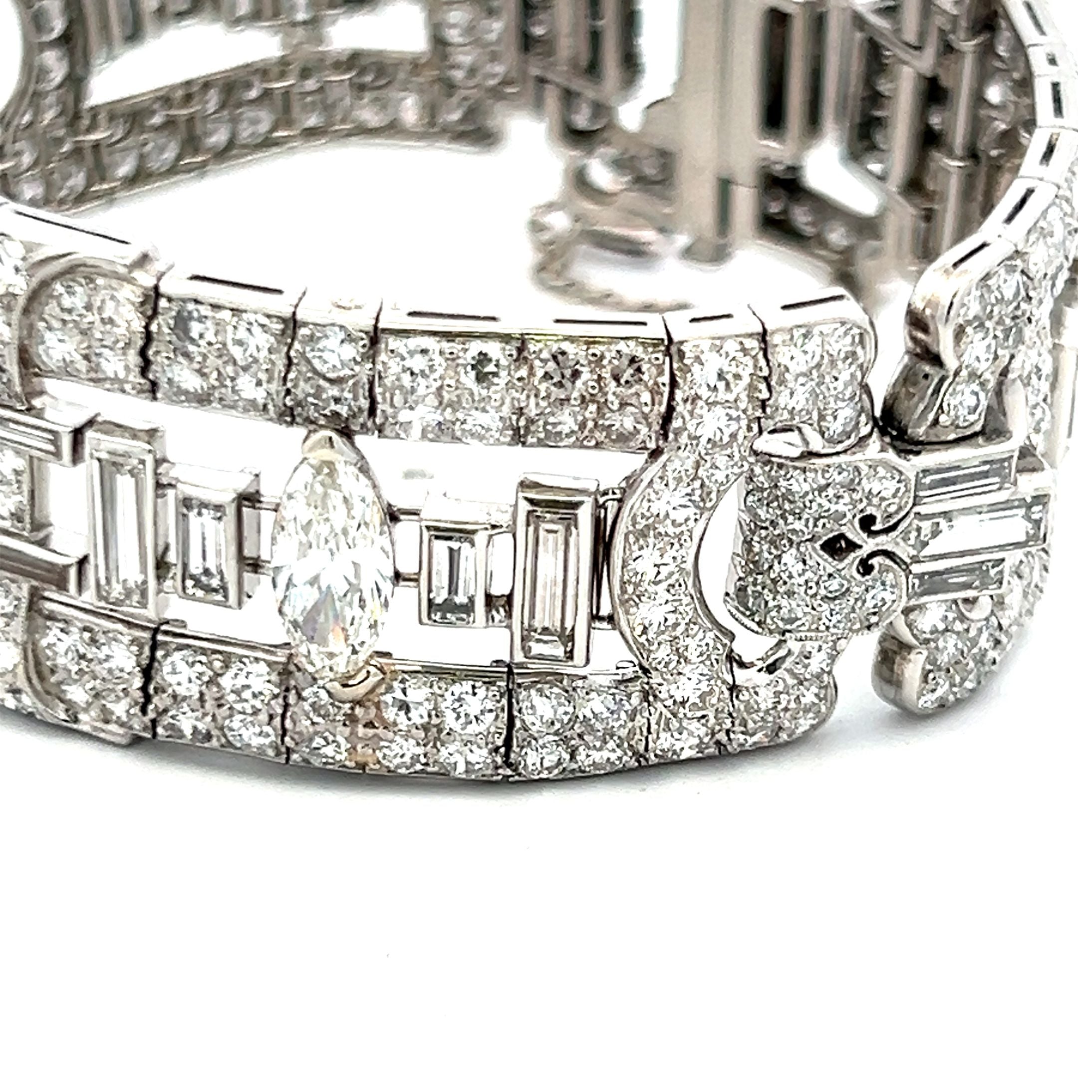 22.69 Carat Old European and Marquis Diamond Platinum Art-Deco Bracelet