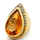 15.00 Carat Citrine 0.30 Carat Round Brilliant Diamond 18K Yellow Gold Cocktail Ring