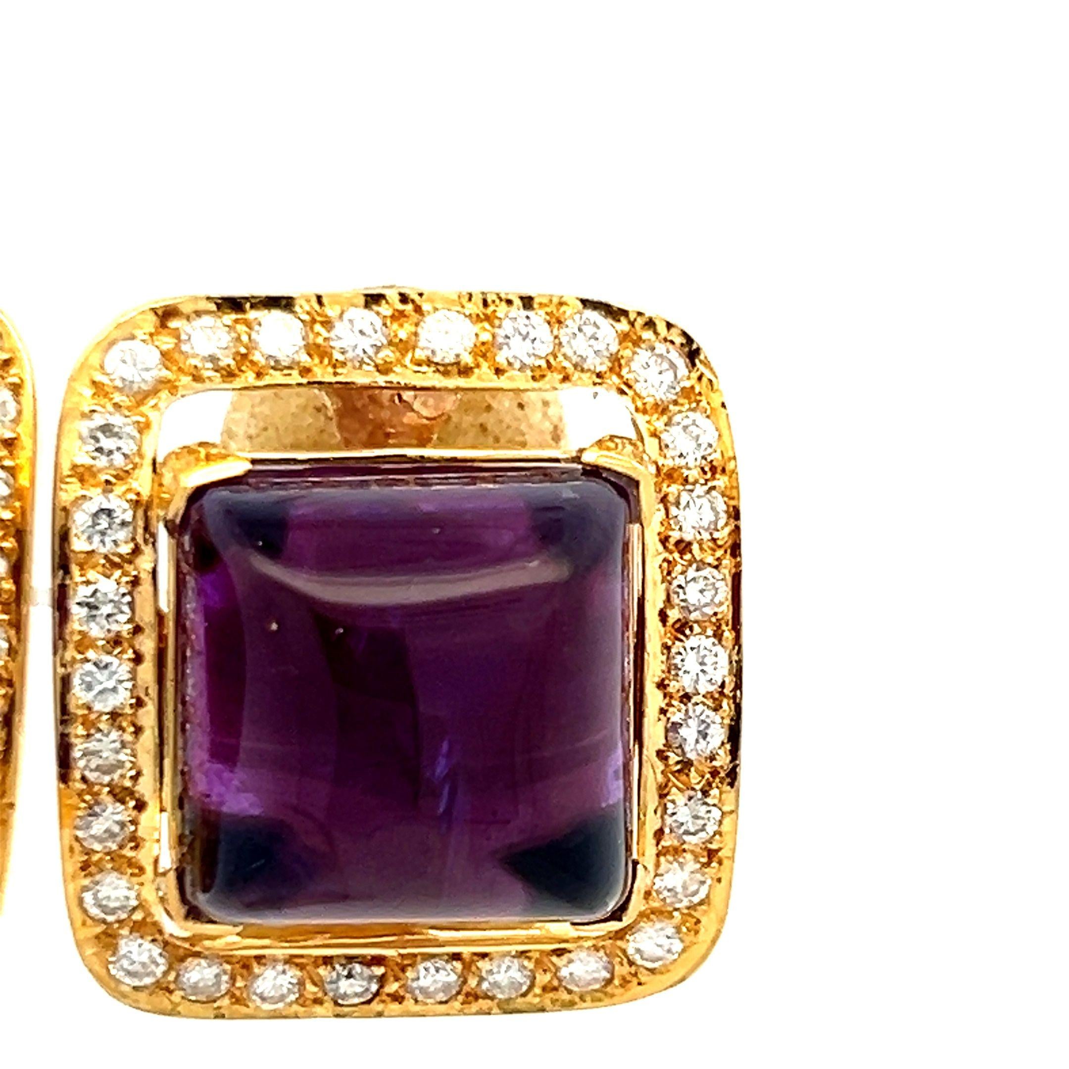 18K Yellow Gold Clip On Earrings with 2.56ct Round Diamonds & 27.5ct Amethyst