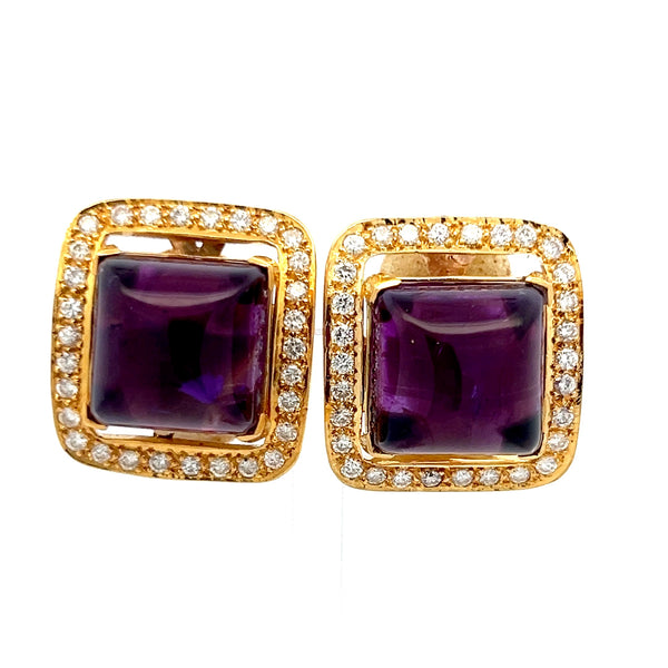 27.50 Carat Amethysts 1.30 Carat Round Brilliant Diamond 18K YG Clip On Earrings