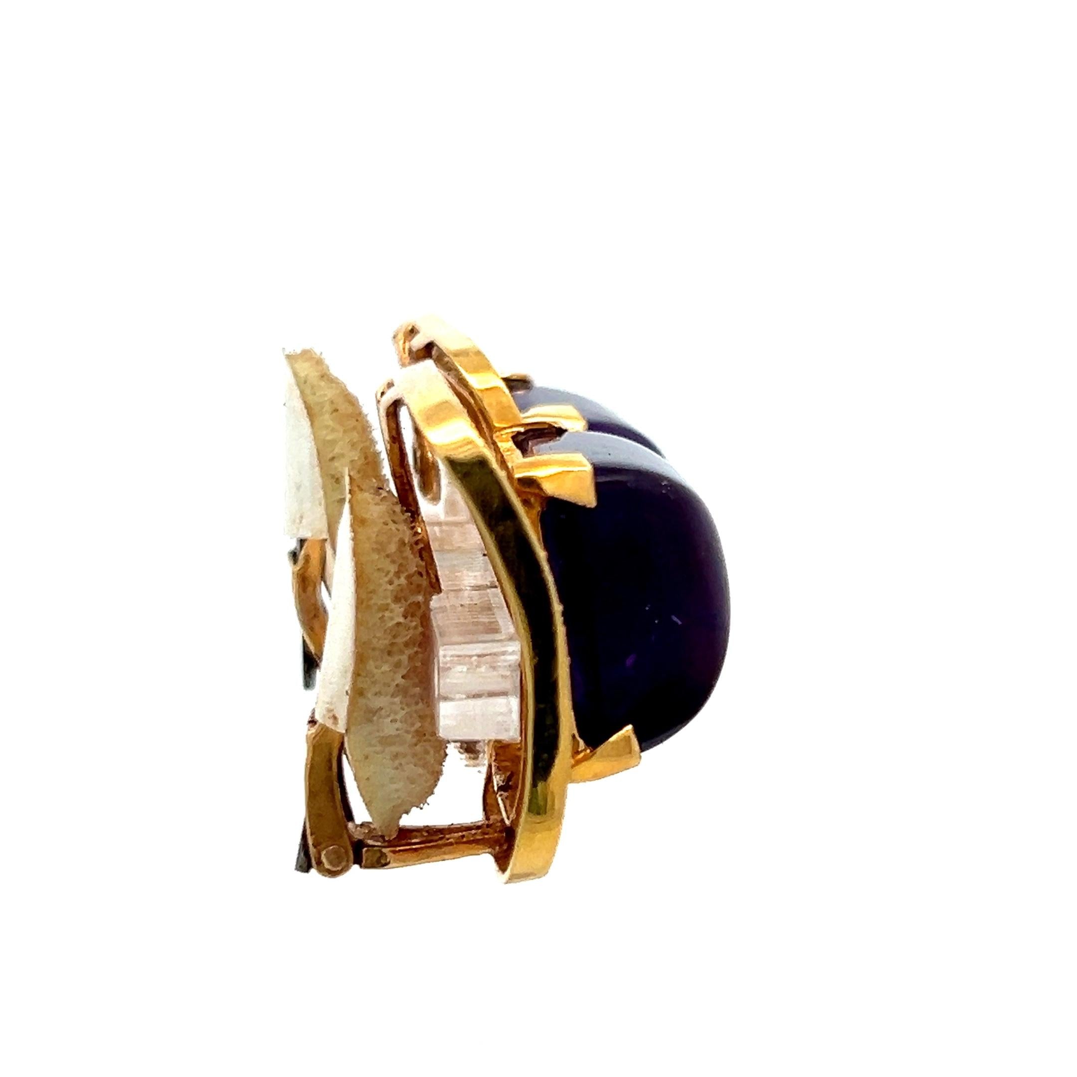 18K Yellow Gold Clip On Earrings with 2.56ct Round Diamonds & 27.5ct Amethyst