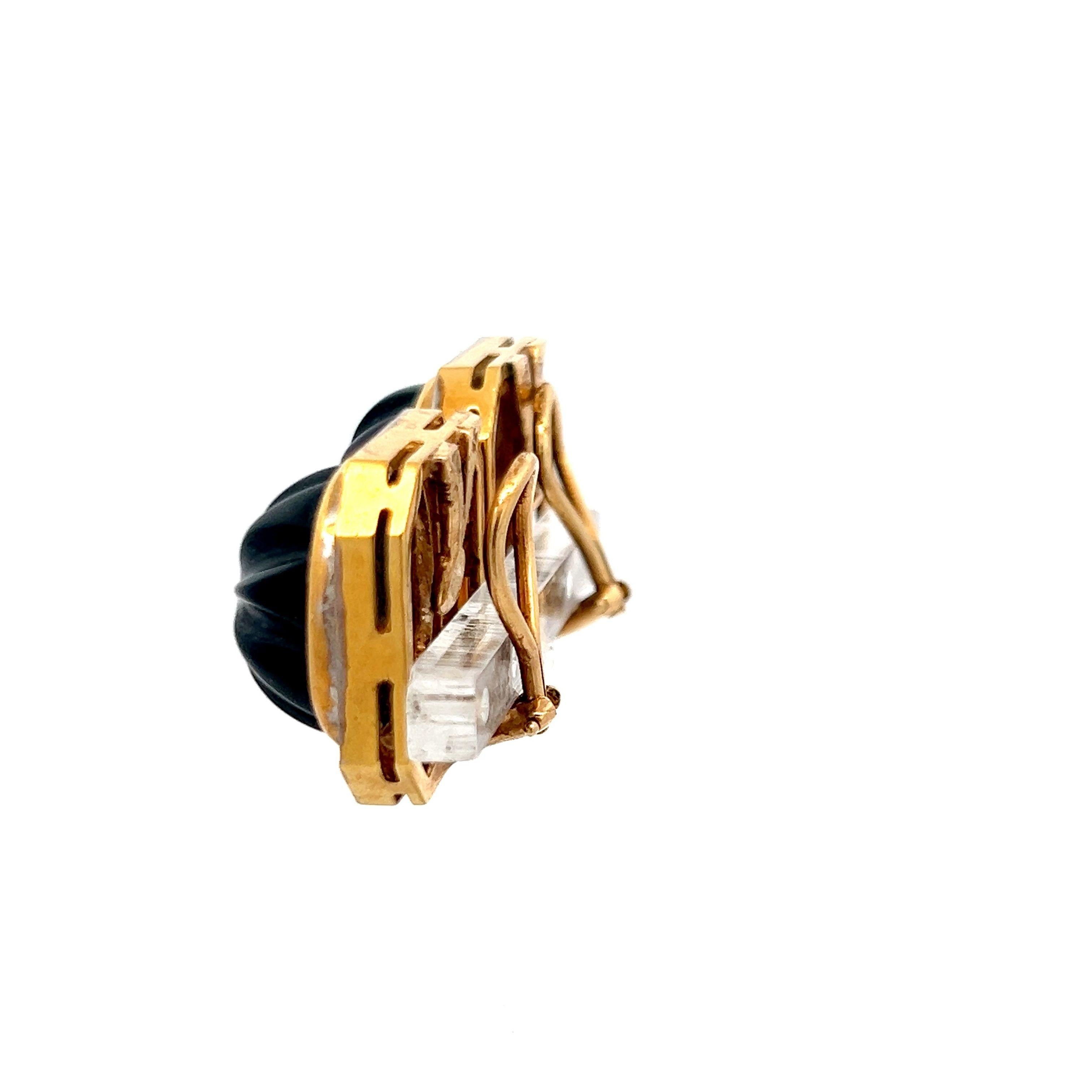 18K YG Clip On Earrings with 0.76 Carat Round H SI1 Diamonds & 26 Carat Onyx