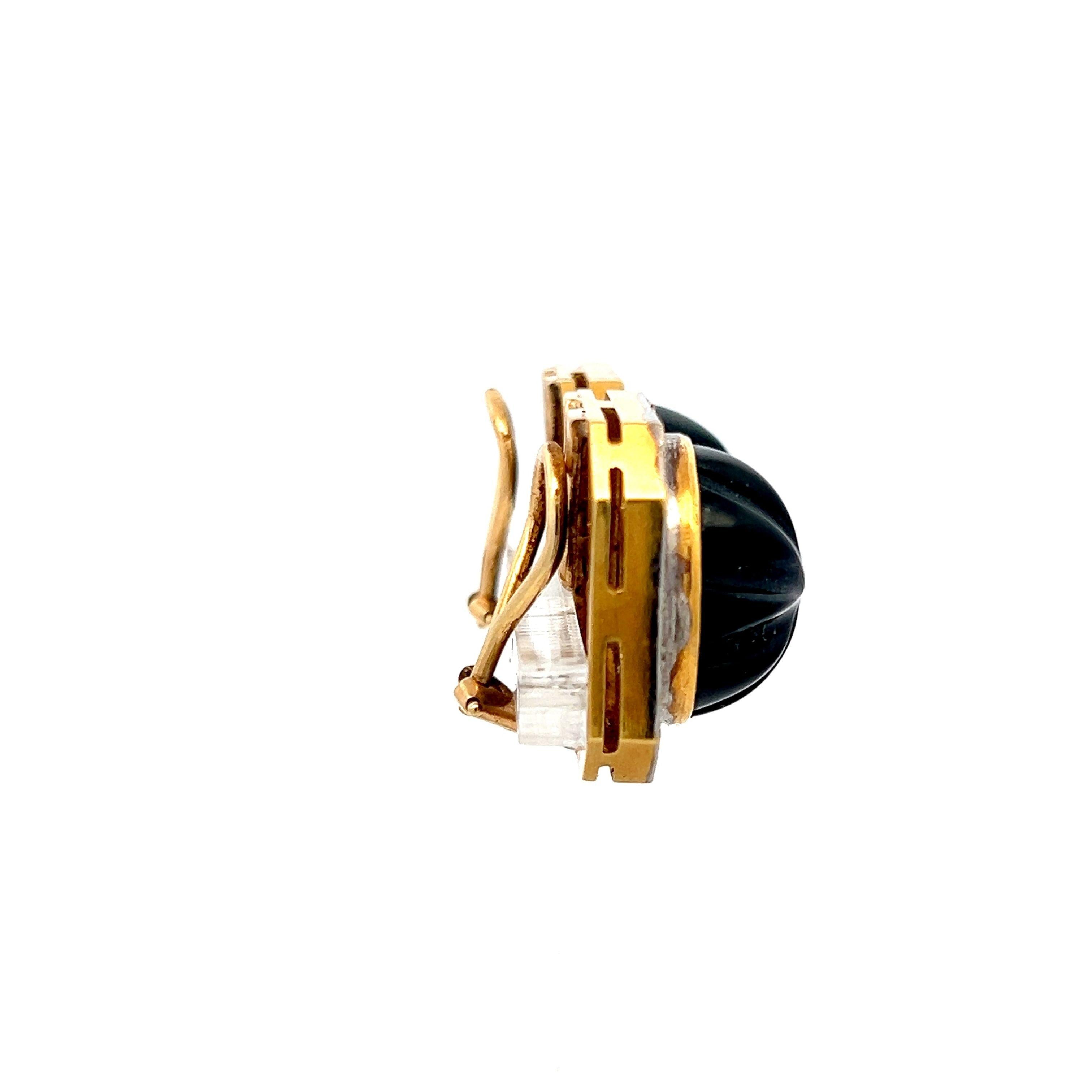 18K YG Clip On Earrings with 0.76 Carat Round H SI1 Diamonds & 26 Carat Onyx
