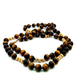 10.20MM Tiger-Eye Beed 18 Karat Yellow Gold Beed Necklace