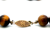 10.20MM Tiger-Eye Beed 18 Karat Yellow Gold Beed Necklace