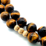 10.20MM Tiger-Eye Beed 18 Karat Yellow Gold Beed Necklace