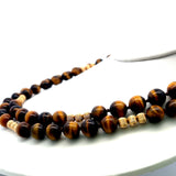 10.20MM Tiger-Eye Beed 18 Karat Yellow Gold Beed Necklace