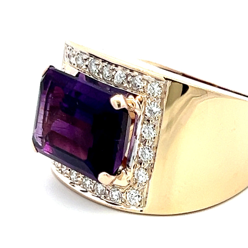 8.50 Carat Amethysts 0.48 Carat Round Brilliant Diamond 14K YG Cocktail Ring